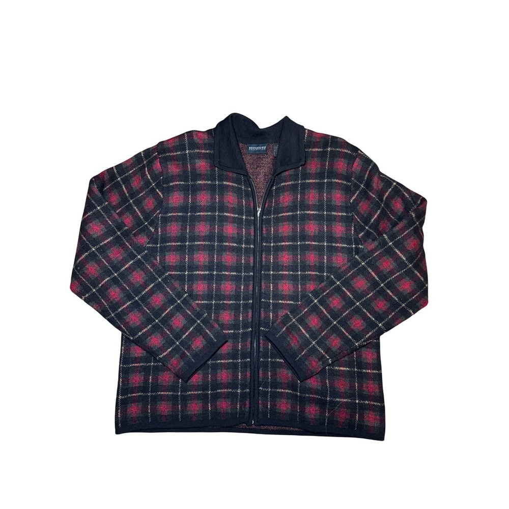 Bridgetown Collection‎ Wool Blend Plaid Full Zip Cardigan Sweater Medium Preppy